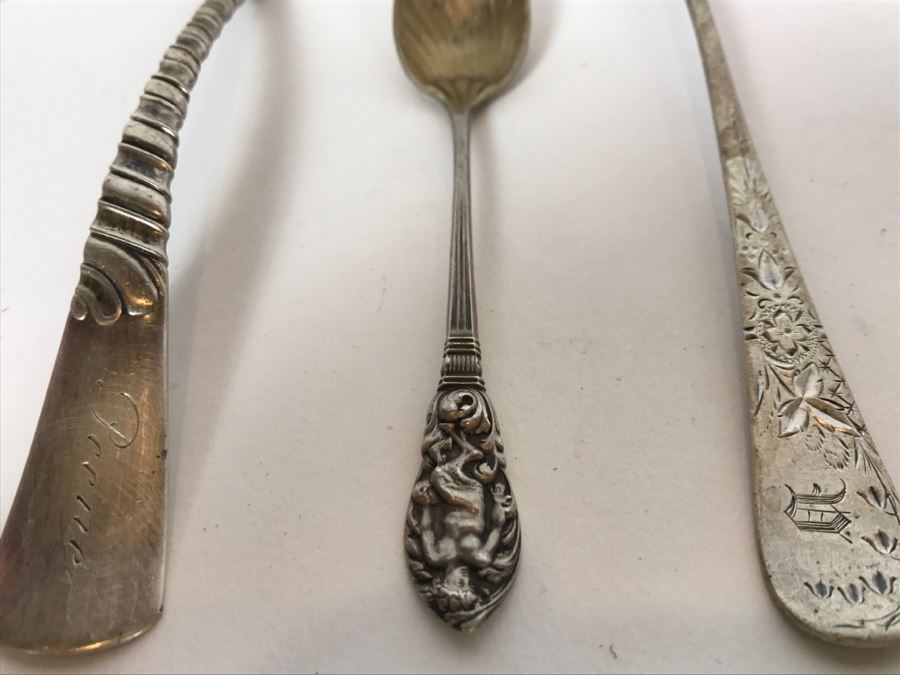 Set Of 3 Antique Sterling Silver Serving Pieces Flatware Spoon Fork 1892 1893 [Photo 3]