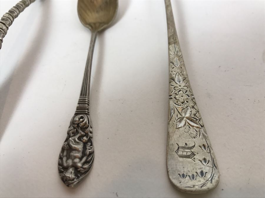 Set Of 3 Antique Sterling Silver Serving Pieces Flatware Spoon Fork 1892 1893 [Photo 4]