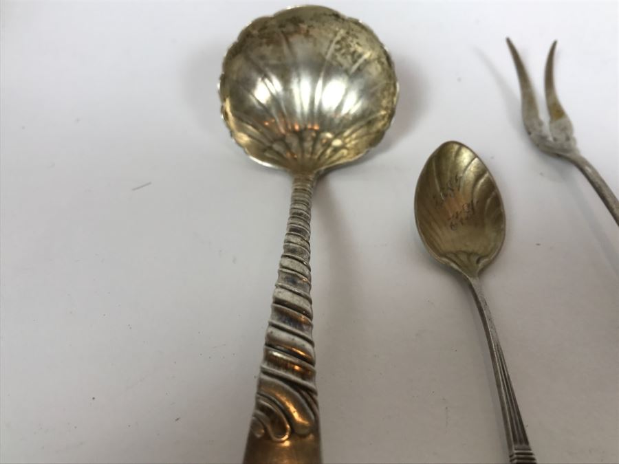 Set Of 3 Antique Sterling Silver Serving Pieces Flatware Spoon Fork 1892 1893 [Photo 2]
