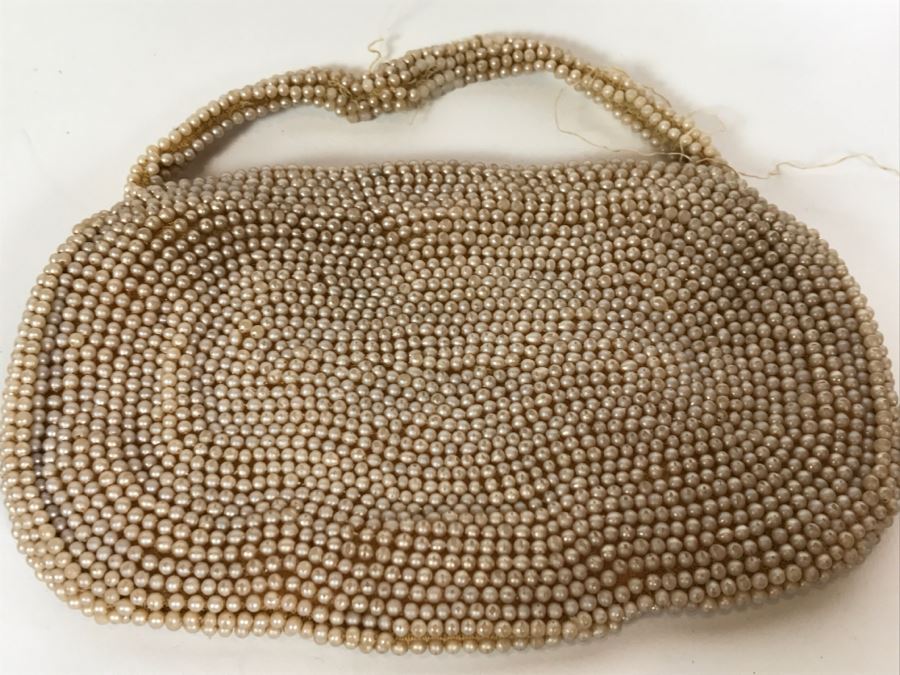 Vintage Japanese Beaded Purse Handbag Has Some Beads Missing On Handle Floral Pattern [Photo 3]