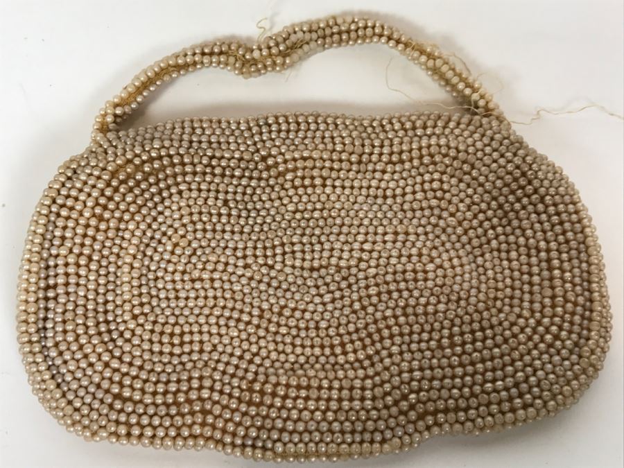 Vintage Japanese Beaded Purse Handbag Has Some Beads Missing On Handle Floral Pattern [Photo 4]