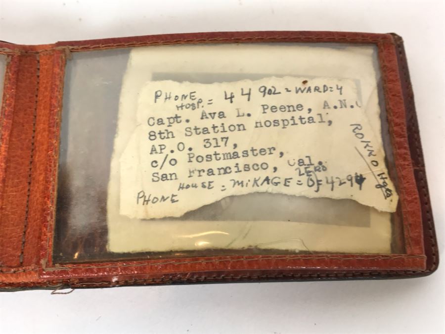 Vintage Wallet With Personal Effects As Found In Wallet Including Old Photos, Standing Liberty Silver Half Dollar, 1944 Barber Dime, Bank Of Japan Paper Currency Y10 Nippon With Various Names Written Over Bill And Catholic Pendants [Photo 3]