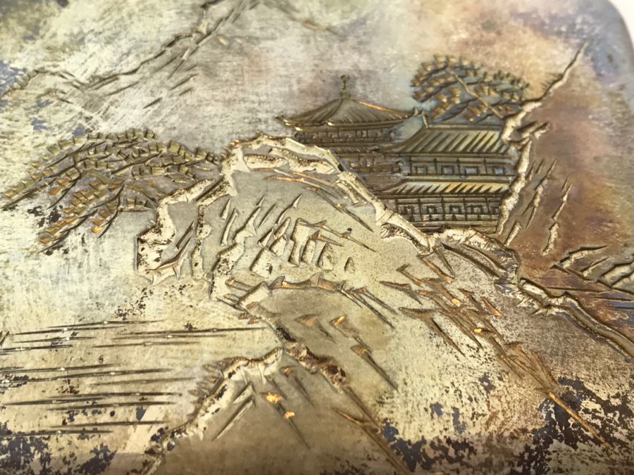 Sterling Silver '950' Japanese Signed Cigarette Case With Chased Landscape Design [Photo 5]