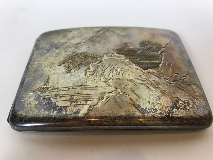 Sterling Silver '950' Japanese Signed Cigarette Case With Chased ...