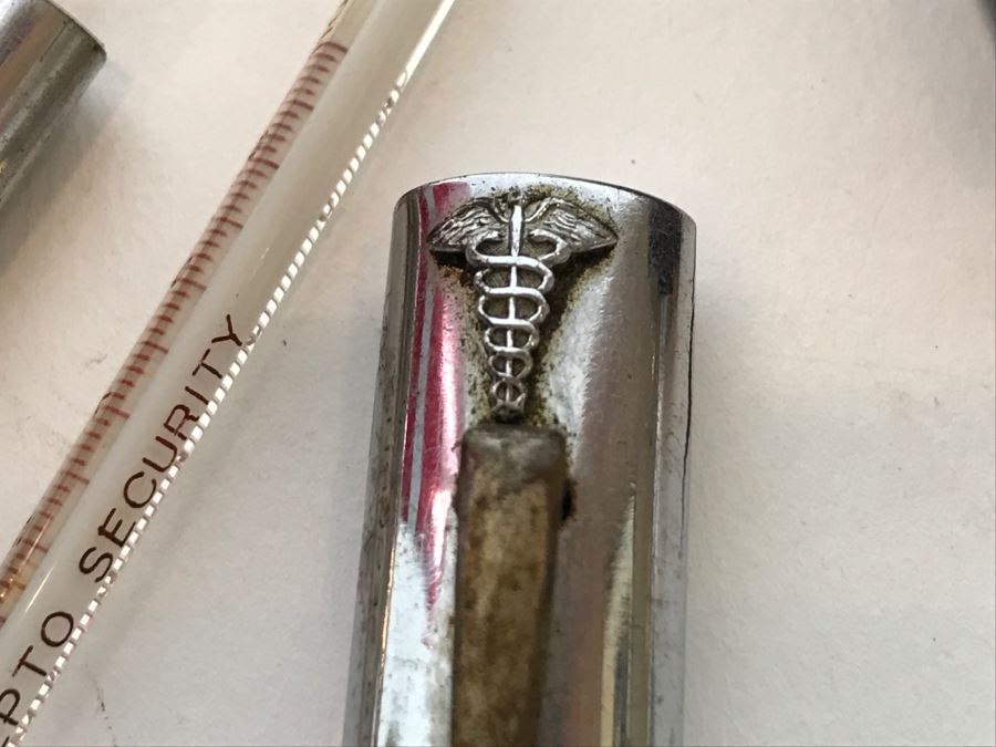 WWII Medical Supplies Including New Old Stock Adrenalin Chloride Solutions, Mercury Thermometers With SS Case, Medical Needles And Surgical Scissors [Photo 6]