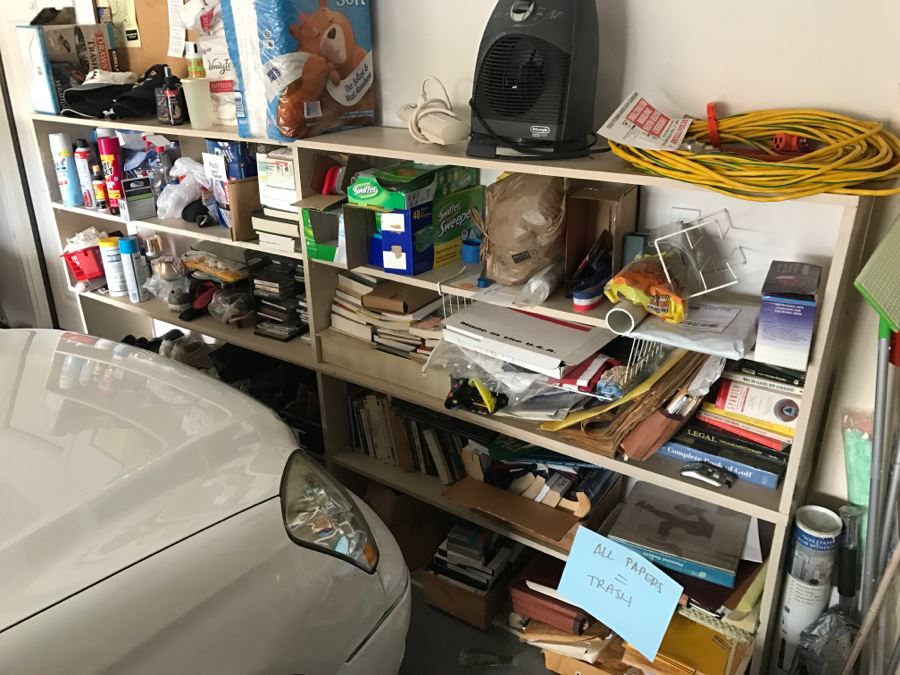 Wooden Long Bookshelves In Garage - 2 Separate Pieces - Sold Empty [Photo 3]