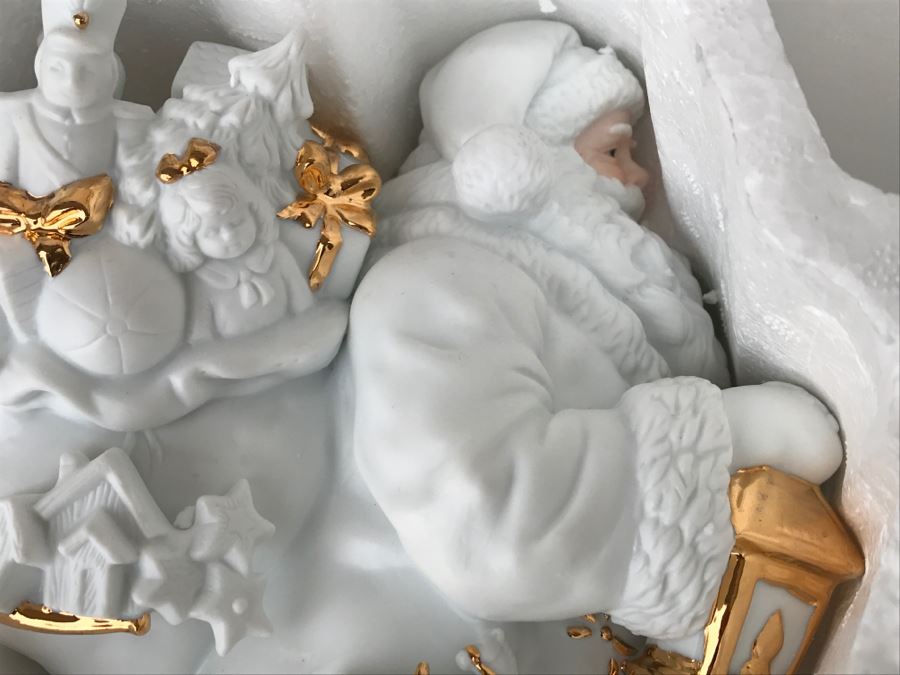 Traditions Porcelain Santa With Sleigh And Reindeer - Note The Gold Sleigh Blades Have Some Chips As Shown In Photos [Photo 8]