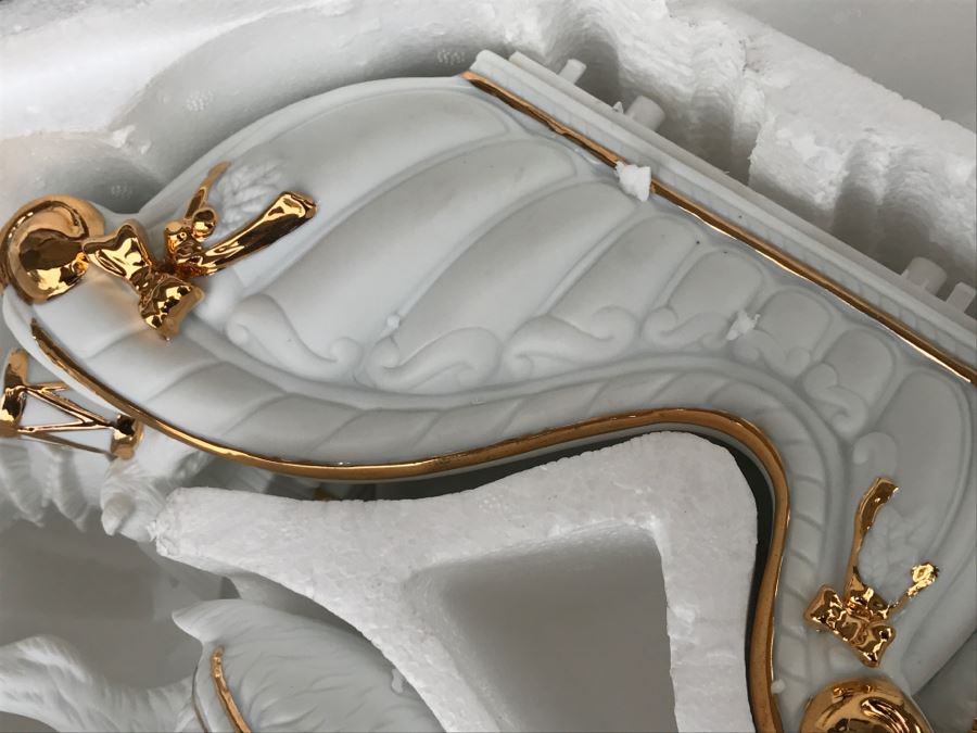 Traditions Porcelain Santa With Sleigh And Reindeer - Note The Gold Sleigh Blades Have Some Chips As Shown In Photos [Photo 10]