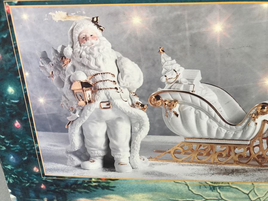 Traditions Porcelain Santa With Sleigh And Reindeer - Note The Gold Sleigh Blades Have Some Chips As Shown In Photos [Photo 4]