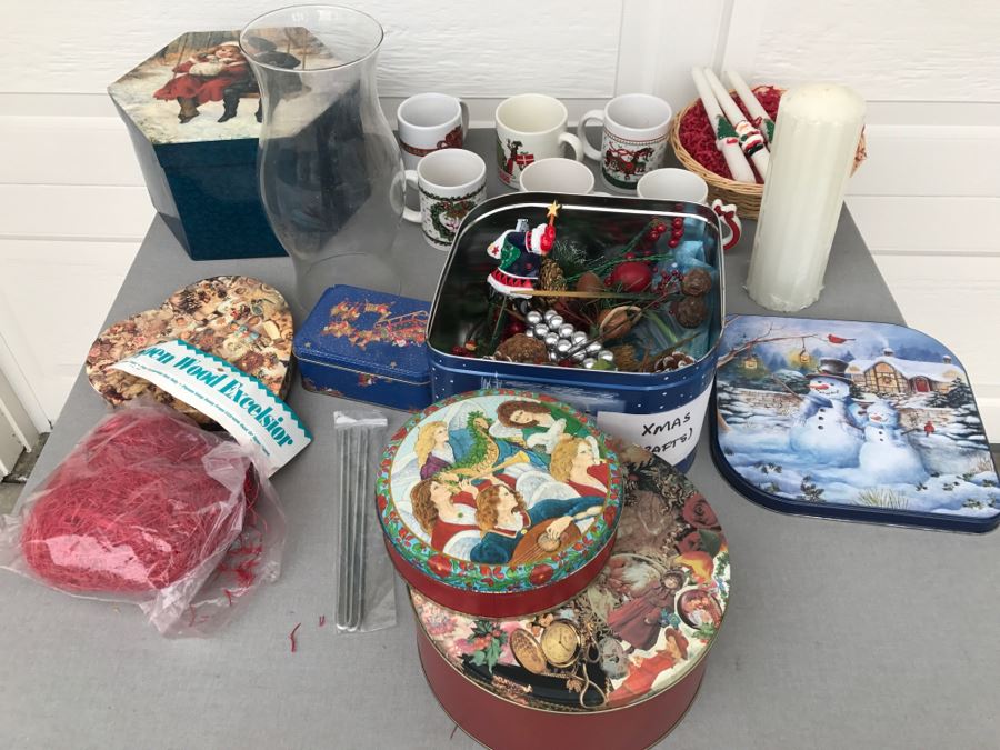 Holiday Decoration Lot With Holiday Themed Coffee Cups