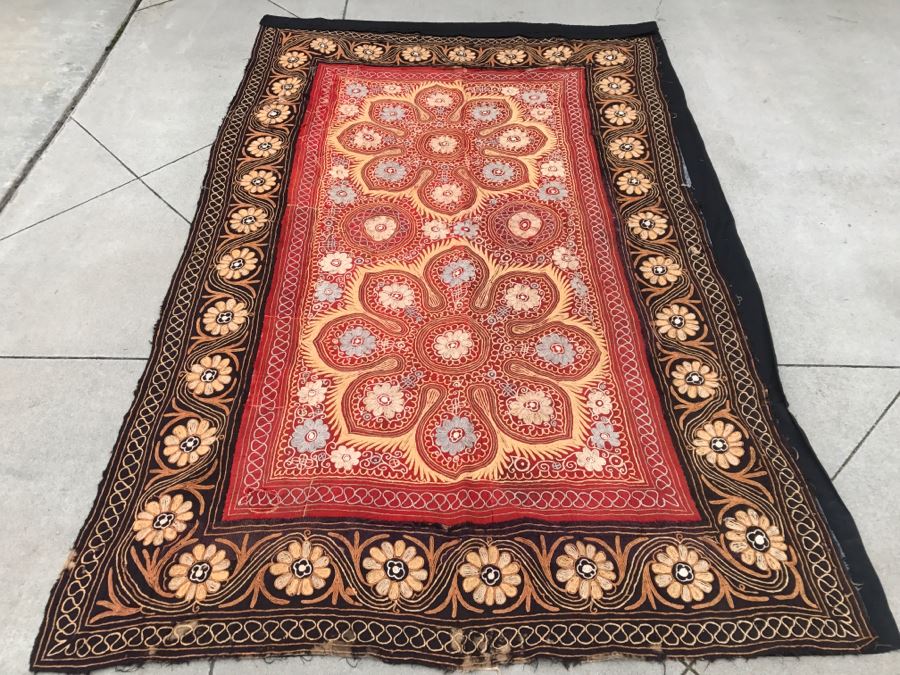 Stunning Vintage Embroidered Rug - See Photos For Condition