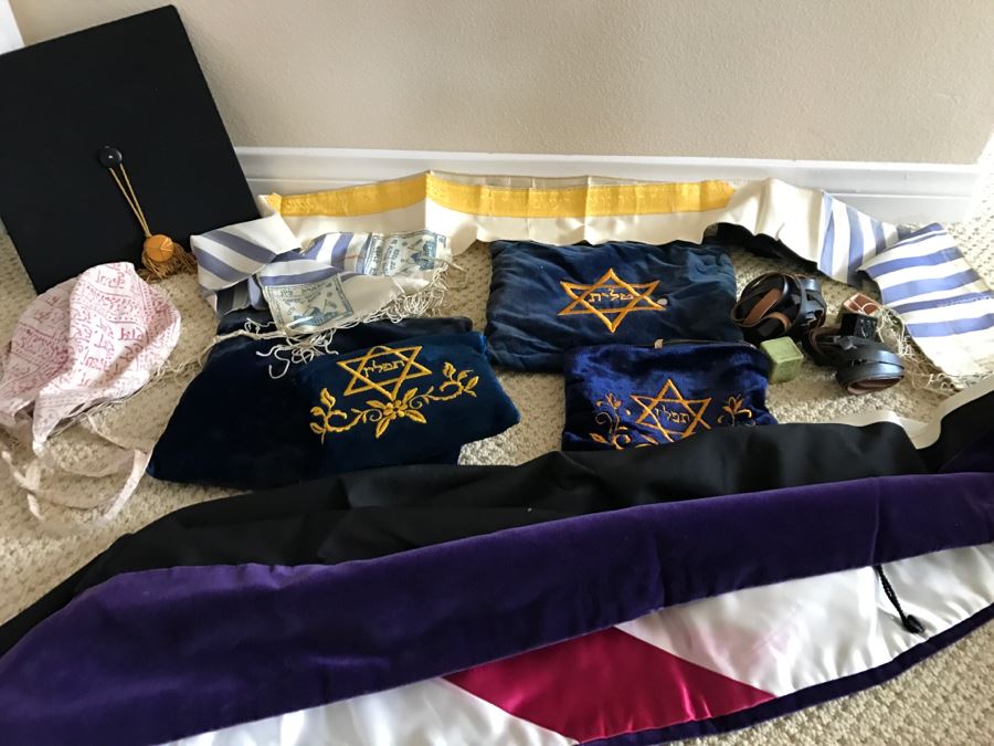 Collection Of Jewish Judaica Ritual Objects Including Phylacteries, Tallit Bags, Tallit [Photo 2]