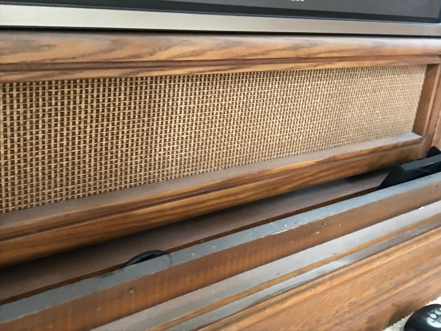 Oak Cabinet With Vintage RCA Tube TV, Pair Of VCRs, Workout VHS Tapes And All Other Goodies Found Within Cabinet [Photo 4]