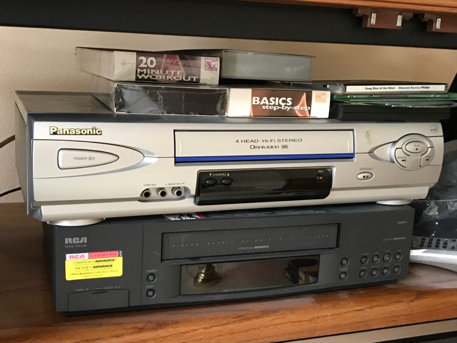 Oak Cabinet With Vintage RCA Tube TV, Pair Of VCRs, Workout VHS Tapes And All Other Goodies Found Within Cabinet [Photo 6]