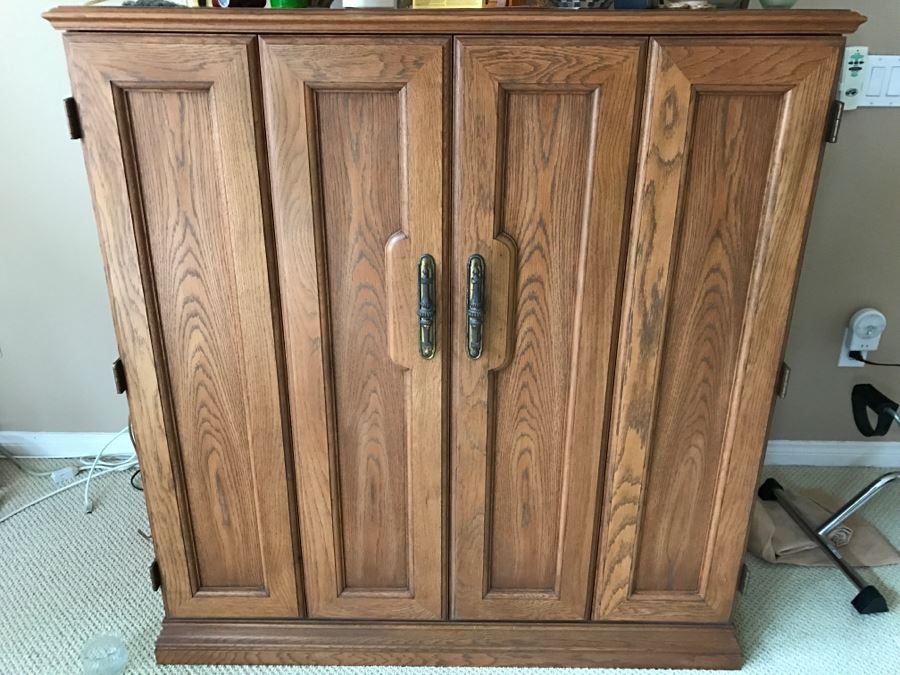 Oak Cabinet With Vintage RCA Tube TV, Pair Of VCRs, Workout VHS Tapes And All Other Goodies Found Within Cabinet [Photo 9]