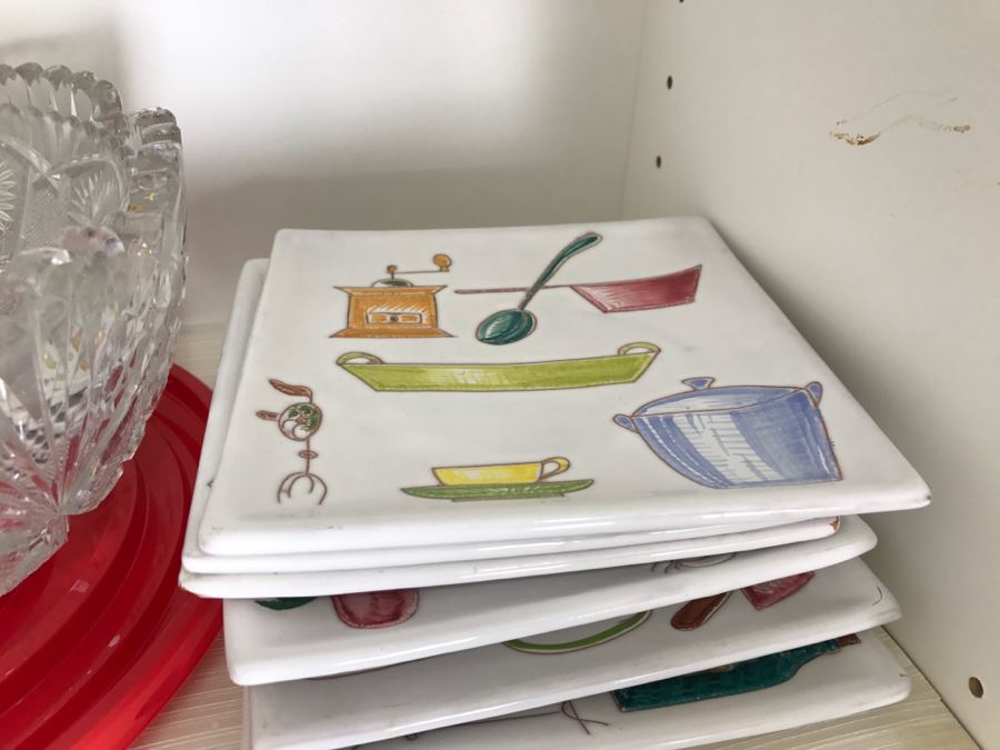 Kitchen Lot Featuring Vintage Milk Glass, Stemware, Japanese Tiles, Italian Plates And More [Photo 15]