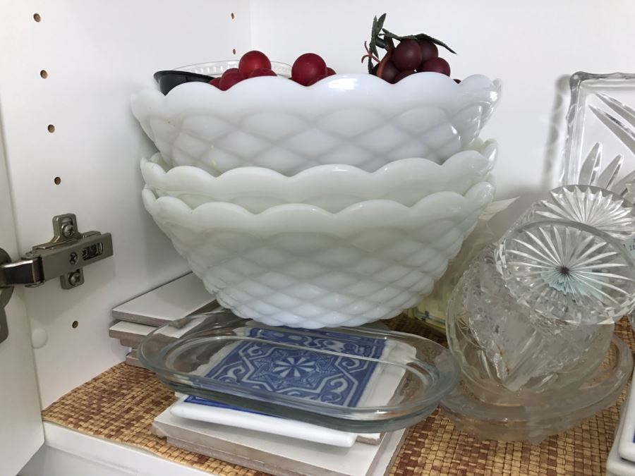 Kitchen Lot Featuring Vintage Milk Glass, Stemware, Japanese Tiles, Italian Plates And More [Photo 8]