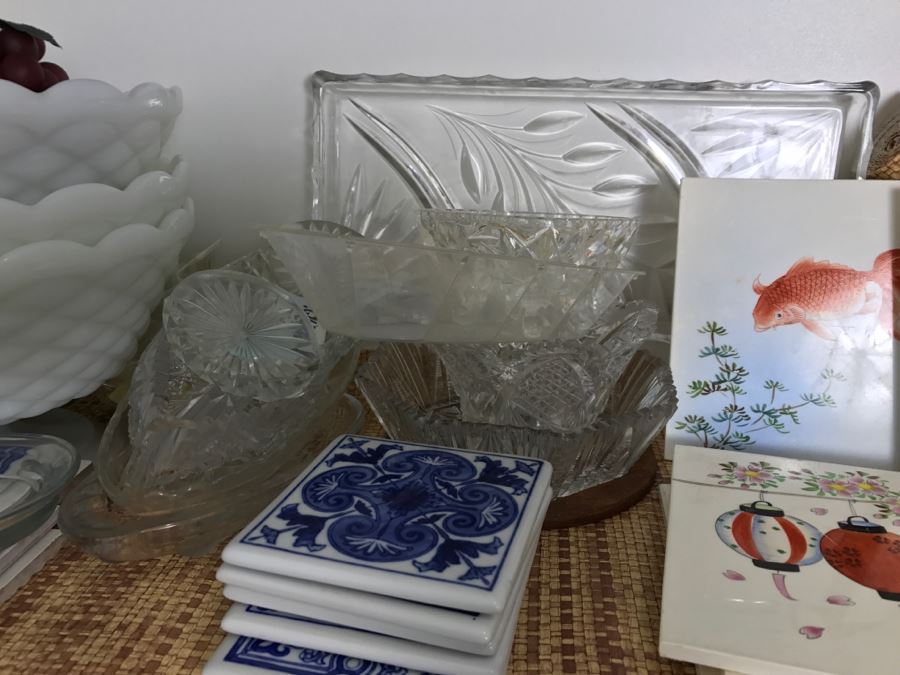Kitchen Lot Featuring Vintage Milk Glass, Stemware, Japanese Tiles, Italian Plates And More [Photo 7]