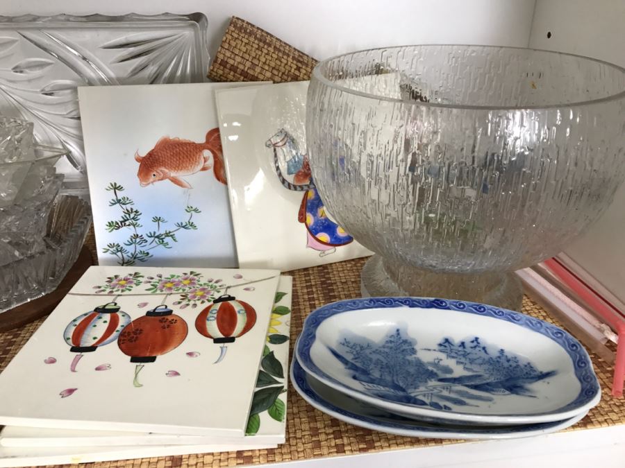 Kitchen Lot Featuring Vintage Milk Glass, Stemware, Japanese Tiles, Italian Plates And More [Photo 3]