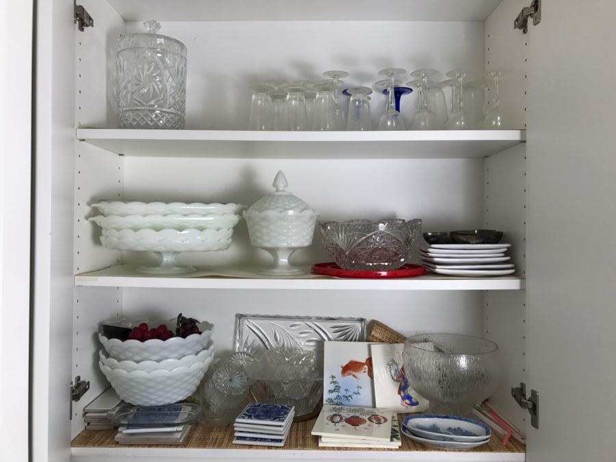 Kitchen Lot Featuring Vintage Milk Glass, Stemware, Japanese Tiles, Italian Plates And More [Photo 2]