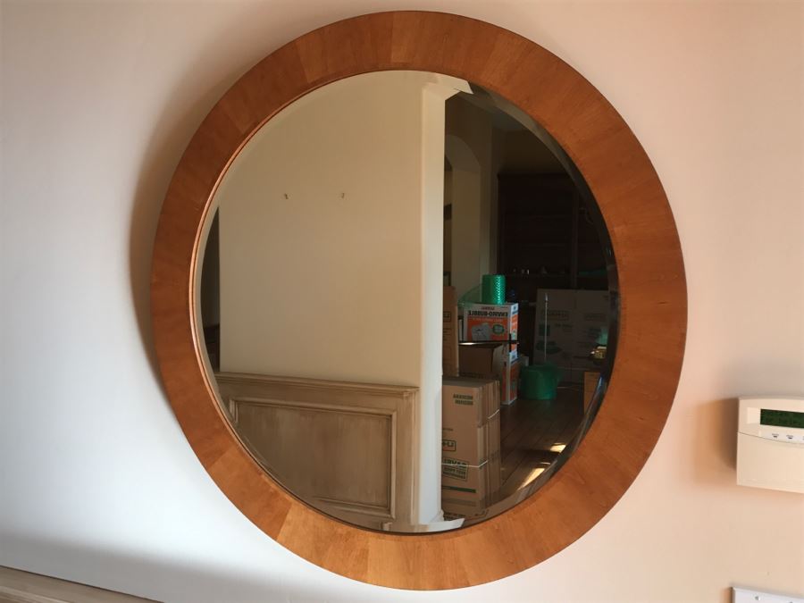 Stickley Furniture Round Wooden Metroploitan Wall Beveled Glass Mirror Aged Old Mansion Finish