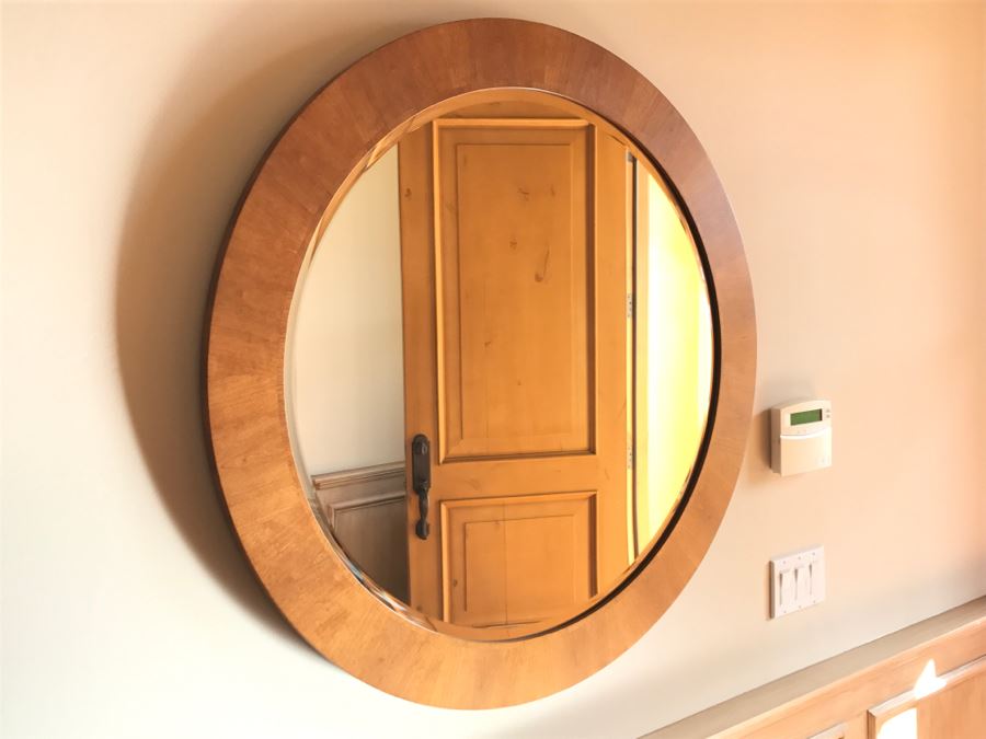 Stickley Furniture Round Wooden Metroploitan Wall Beveled Glass Mirror Aged Old Mansion Finish [Photo 8]