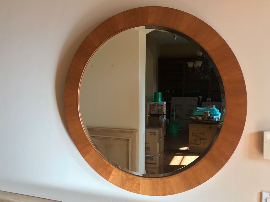 Stickley Furniture Round Wooden Metroploitan Wall Beveled Glass Mirror Aged Old Mansion Finish [Photo 10]