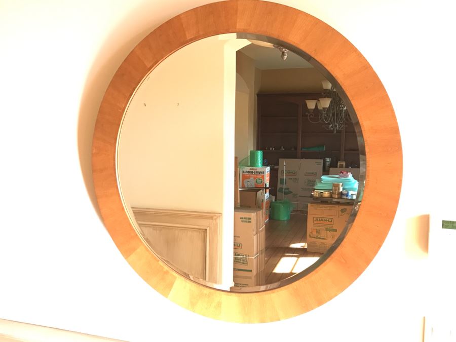 Stickley Furniture Round Wooden Metroploitan Wall Beveled Glass Mirror Aged Old Mansion Finish [Photo 9]