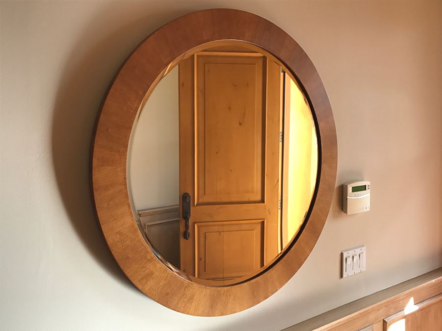 Stickley Furniture Round Wooden Metroploitan Wall Beveled Glass Mirror Aged Old Mansion Finish [Photo 7]