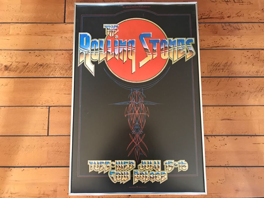 Vintage Framed Rock & Roll Poster The Rolling Stones Cow Palace Bill Graham Presents In San Francisco Design By R. Tuten Mouse Kelley [Photo 1]