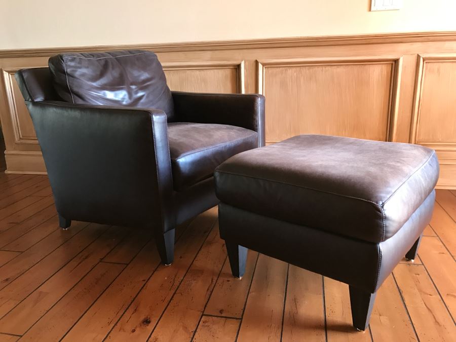 Stickley Furniture Leather Armchair With Matching Ottoman [Photo 5]