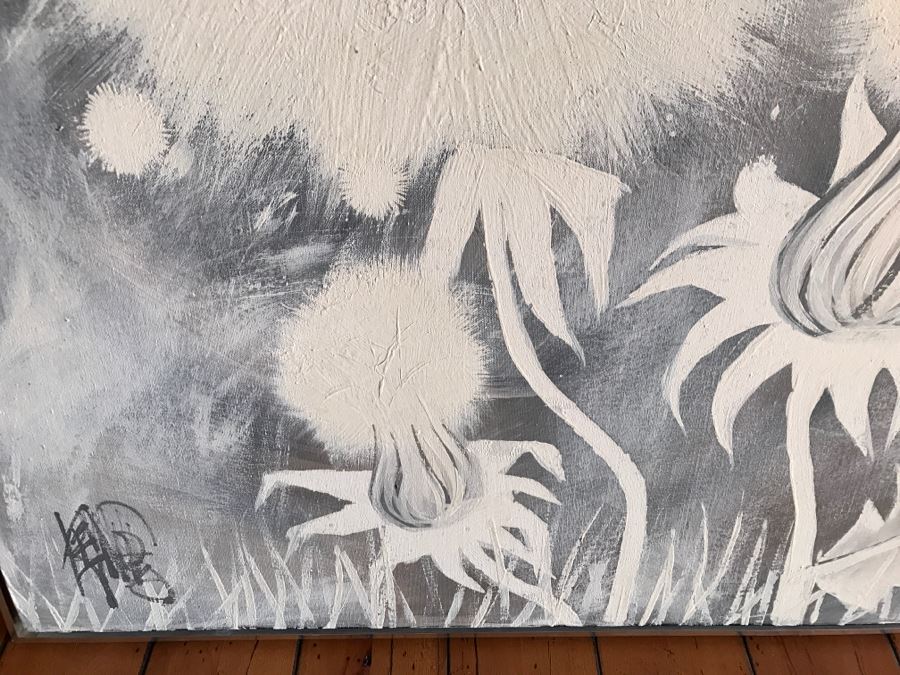 Vintage 1969 Vanguard Studios Bevelry Hills Painting Of Dandelion Flowers On Canvas Signed [Photo 4]