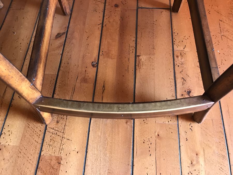 Set Of 3 Wooden Swivel Barstools With Brass Nails And Ornamental Metal Work [Photo 7]