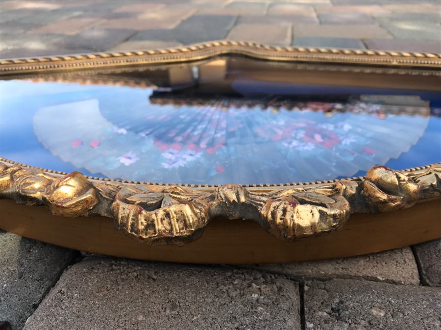 Hand Painted Asian Fan In Stunning Gilt Shadow Box Frame [Photo 11]