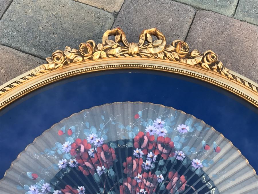 Hand Painted Asian Fan In Stunning Gilt Shadow Box Frame [Photo 4]