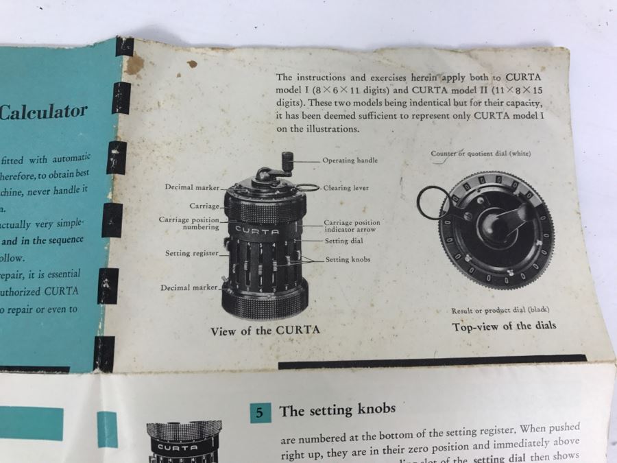 RARE CURTA Type I Mechanical Calculator With Metal Case And Manuals By Contina Ltd Mauren System Curt Herzstark Made In Liechtenstein Custom Union With Switzerland No. 40868 Very Good Condition Estimate $1,600 [Photo 22]
