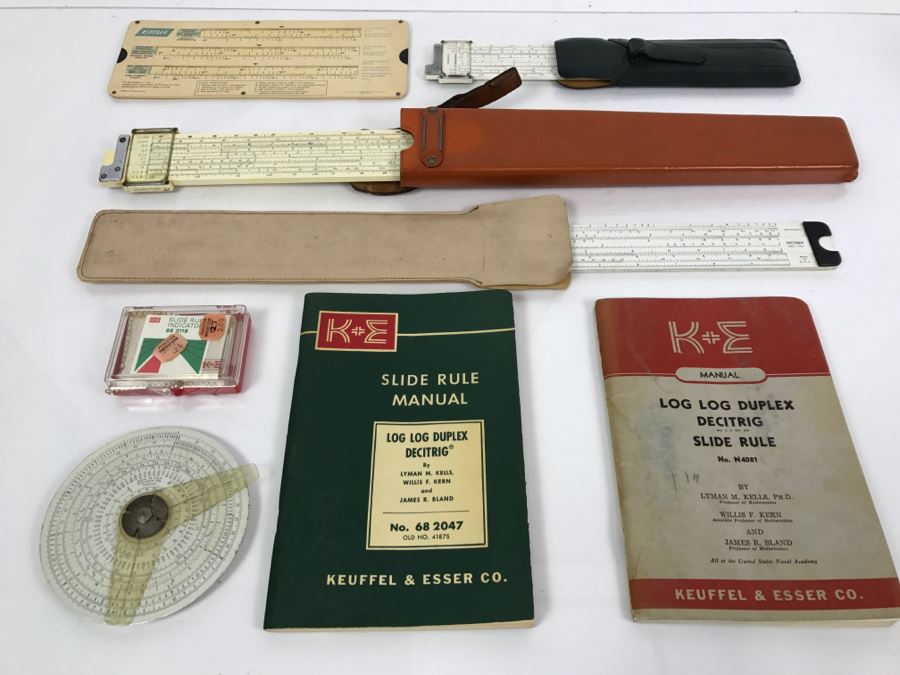 Collection Of Vintage Slide Rules And Manuals Keuffel & Esser From Kenneth S. Deffeyes Calculator Exhibit