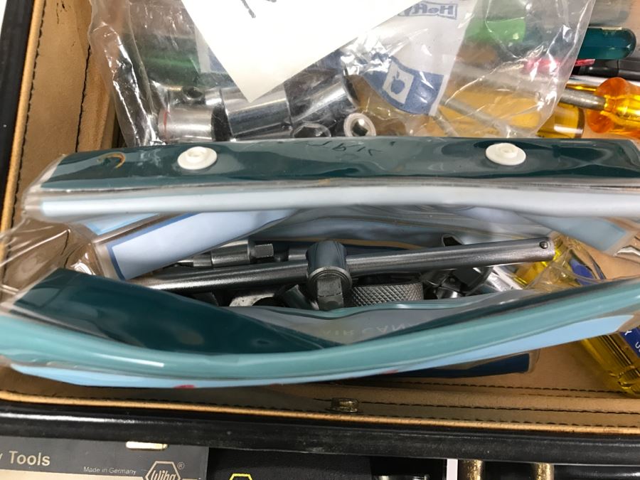 Briefcase Filled With Various Socket Sets Both Metric And U.S. Includes 2 Sets Of WIHA 39-Piece Security Bits-Collector Germany (Each Retails For $90) Shown In Front Of Briefcase - Kenneth S. Deffeyes Tools [Photo 11]