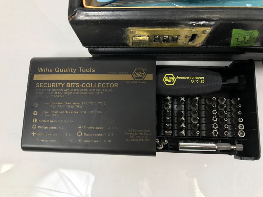 Briefcase Filled With Various Socket Sets Both Metric And U.S. Includes 2 Sets Of WIHA 39-Piece Security Bits-Collector Germany (Each Retails For $90) Shown In Front Of Briefcase - Kenneth S. Deffeyes Tools [Photo 2]