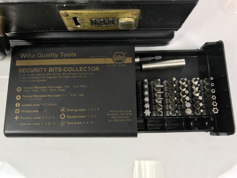 Briefcase Filled With Various Socket Sets Both Metric And U.S. Includes 2 Sets Of WIHA 39-Piece Security Bits-Collector Germany (Each Retails For $90) Shown In Front Of Briefcase - Kenneth S. Deffeyes Tools [Photo 5]