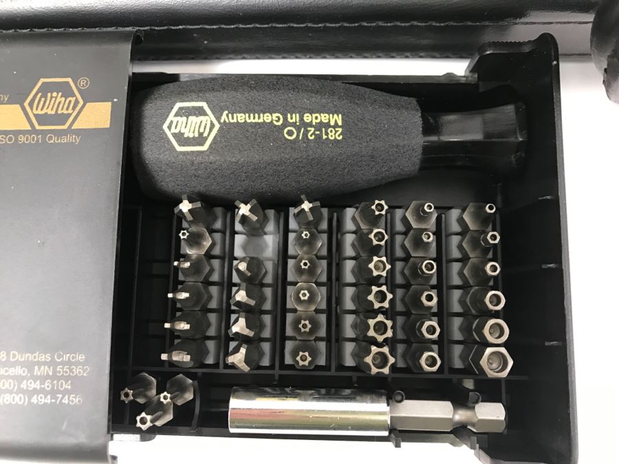 Briefcase Filled With Various Socket Sets Both Metric And U.S. Includes 2 Sets Of WIHA 39-Piece Security Bits-Collector Germany (Each Retails For $90) Shown In Front Of Briefcase - Kenneth S. Deffeyes Tools [Photo 4]