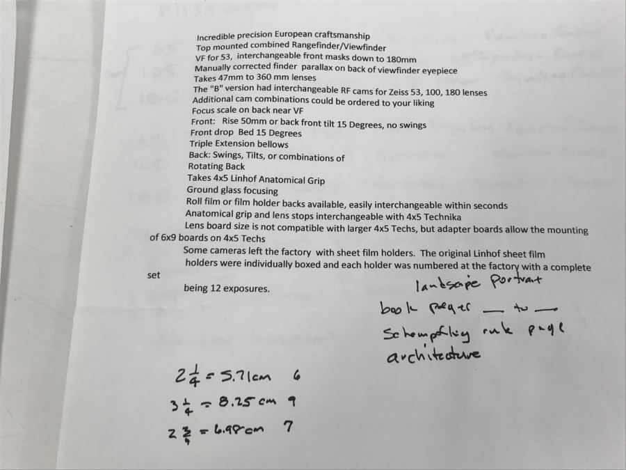 Spectacular LINHOF Super Technika IV Serial Number 81131 2 1/4 X 3 1/4 Film Size Large Format Field Camera With Six Lenses Manufactured By Schneider-Kreuznach Marked Linhof - See All Photos And Description [Photo 84]