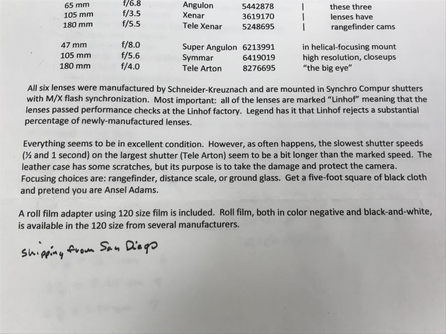 Spectacular LINHOF Super Technika IV Serial Number 81131 2 1/4 X 3 1/4 Film Size Large Format Field Camera With Six Lenses Manufactured By Schneider-Kreuznach Marked Linhof - See All Photos And Description [Photo 83]