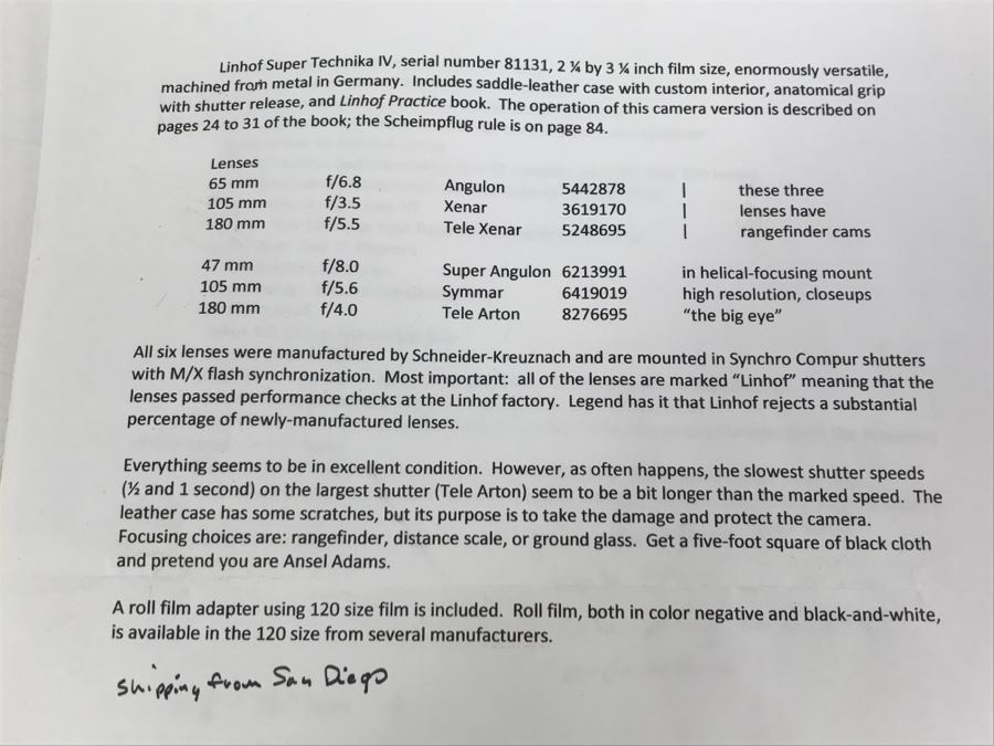 Spectacular LINHOF Super Technika IV Serial Number 81131 2 1/4 X 3 1/4 Film Size Large Format Field Camera With Six Lenses Manufactured By Schneider-Kreuznach Marked Linhof - See All Photos And Description [Photo 81]