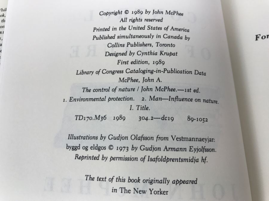 Hardcover Book 'The Control Of Nature' Handsigned And Personalized By John McPhee First Edition 1989 See Details [Photo 10]