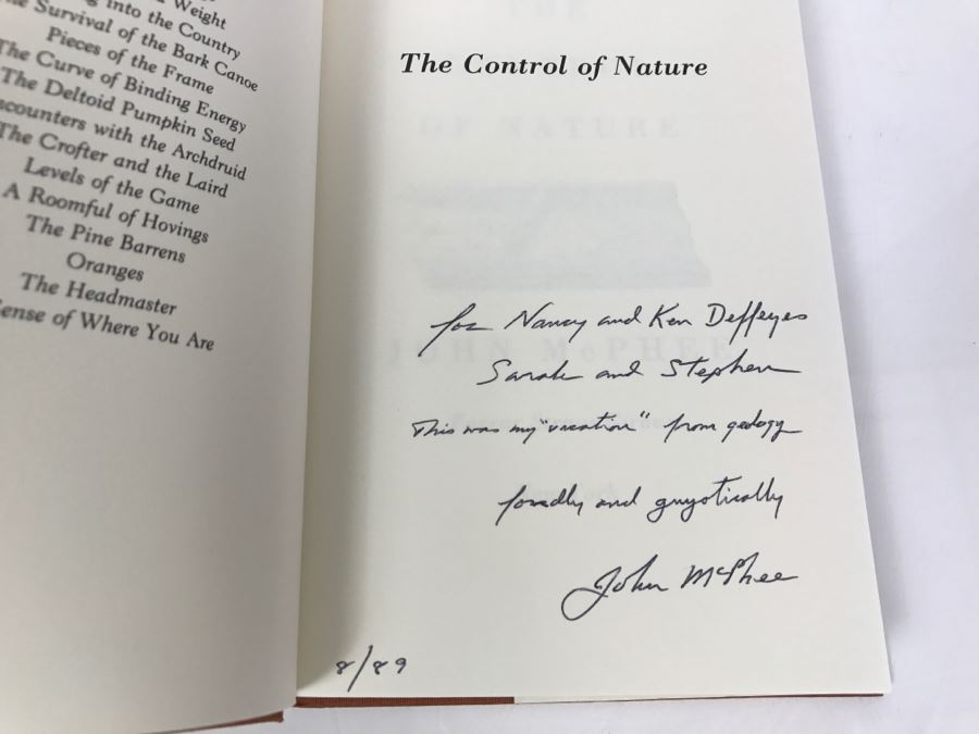Hardcover Book 'The Control Of Nature' Handsigned And Personalized By John McPhee First Edition 1989 See Details [Photo 1]