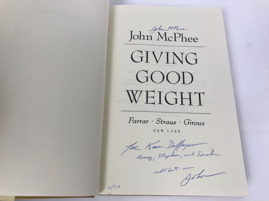 Hardcover Book 'Giving Good Weight' By John McPhee Personalized And Handsigned By John McPhee See Details [Photo 1]