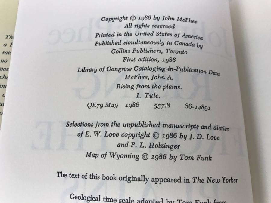 Hardcover Book 'Rising From The Plains' By John McPhee Handsigned And Personalized By John McPhee First Edition 1986 See Details [Photo 12]