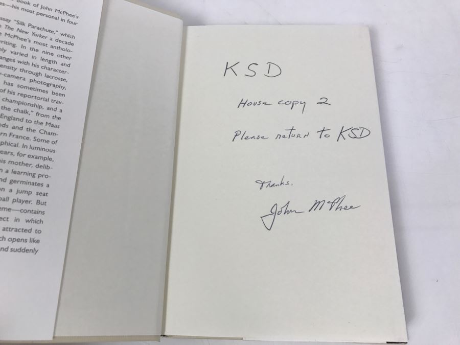 Hardcover Book 'Silk Parachute' By John McPhee Handsigned And Personalized By John McPhee See Details [Photo 6]