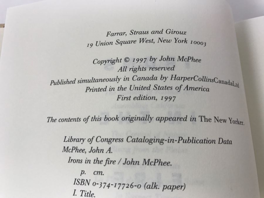 Hardcover Book 'Irons In The Fire' By John McPhee First Edition 1997 Handsigned, Sketch And Personalized By John McPhee See Details [Photo 11]